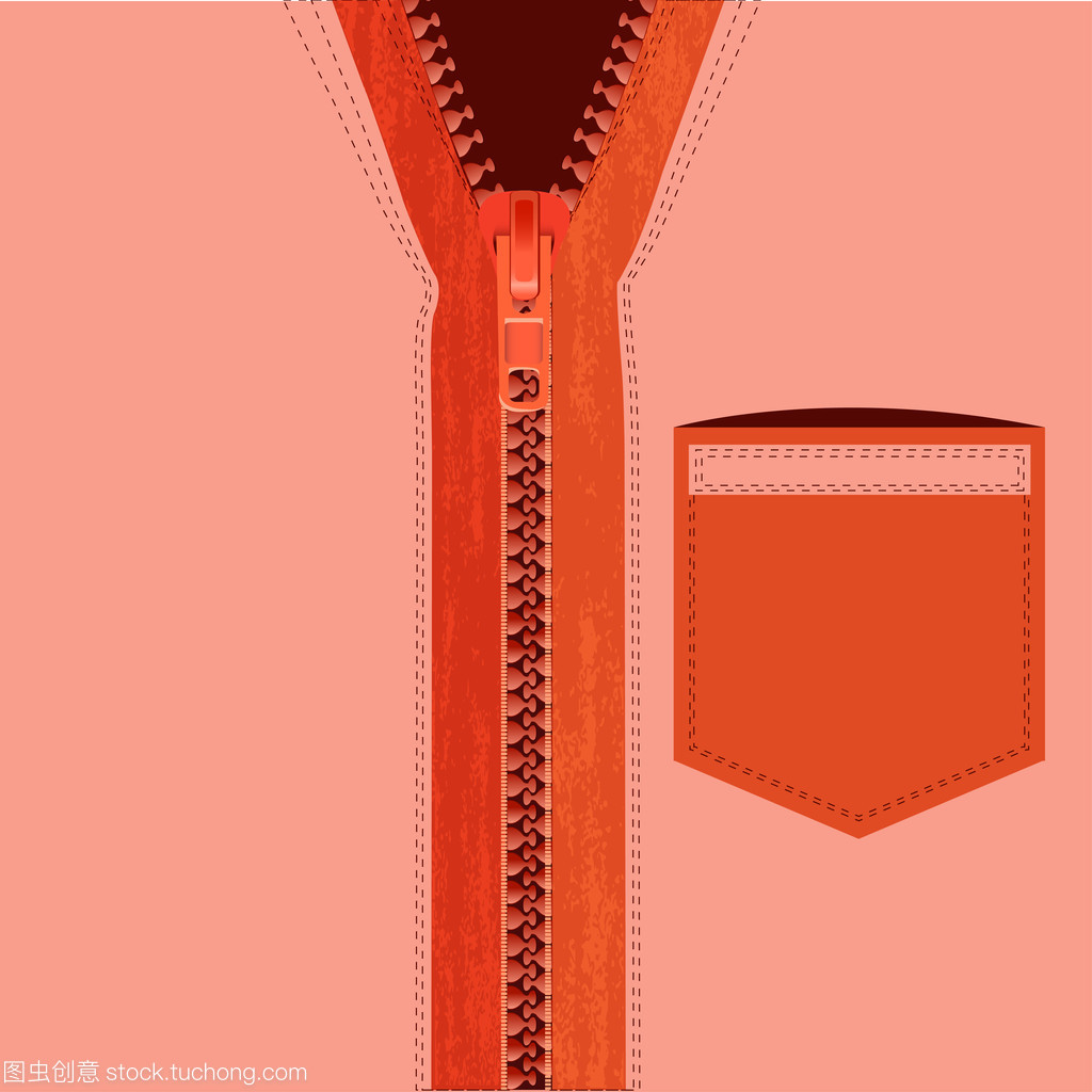 男裝橙色襯衫口袋和拉鏈。矢量